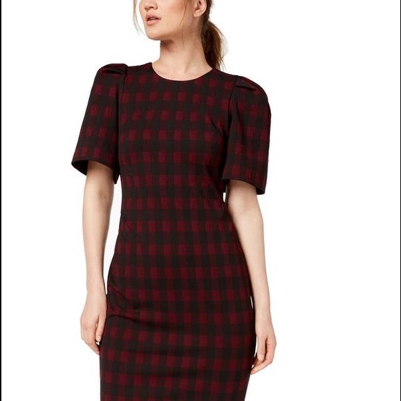 Calvin Klein Dresses & Skirts - Calvin Klein Red & Black Plaid Puff Sleeve Dress 6